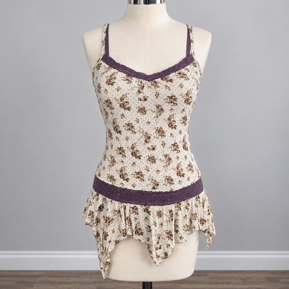 VTG Wet Seal Floral Lace Babydoll Fairy Cami Tank Top Medium 90s Y2K Mini Dress